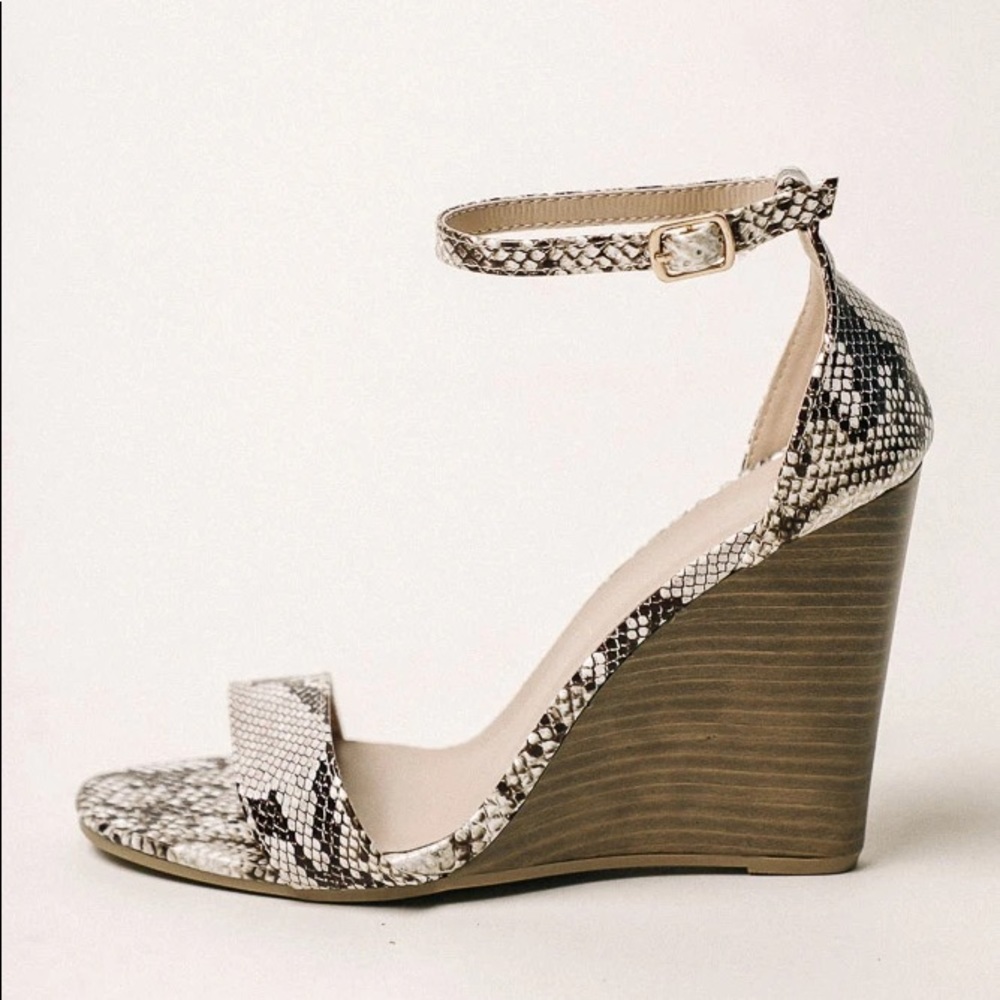 bohme Snake Print Wedge Sandals in Black and Cream